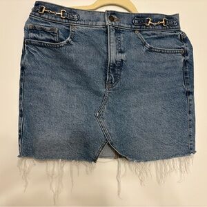 Express Women's Blue Denim Mini Skirt with Frayed Hem Size 6
